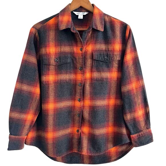 Old Navy Boyfriend Plaid Flannel Shirt S Evermore Swiftie Cabincore Grunge Indie - Picture 2 of 12